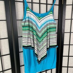 New York & Co Double Layer Sleeveless Tank Top Blue Green Small